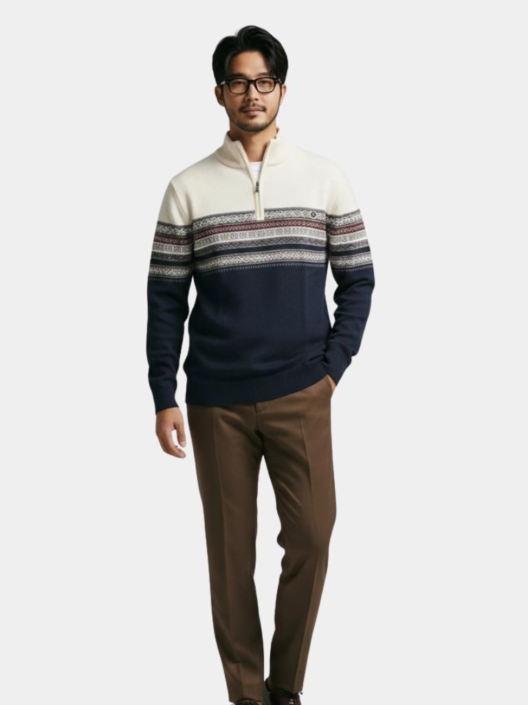 Pull Col Zippé en Maille - Cross & Crown
