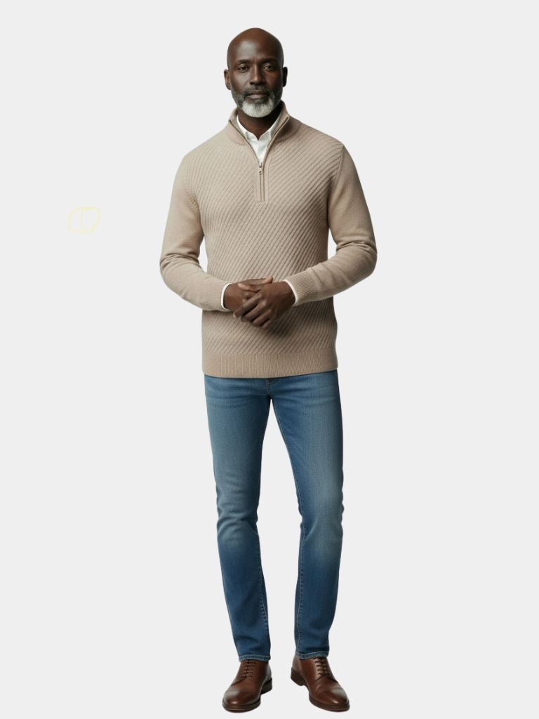 Pull Laine Rayé Col Zippé - Cross & Crown