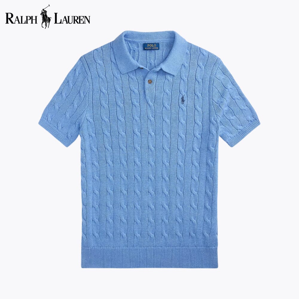 Men's Cable-Knit Cotton Polo-Collar Sweater