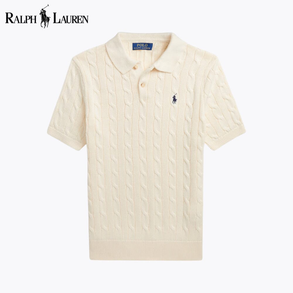 Men's Cable-Knit Cotton Polo-Collar Sweater