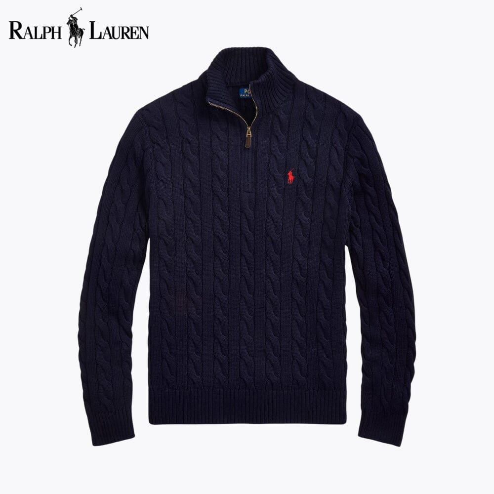Men's Chunky Cable-Knit Cotton Quarter-Zip Sweater