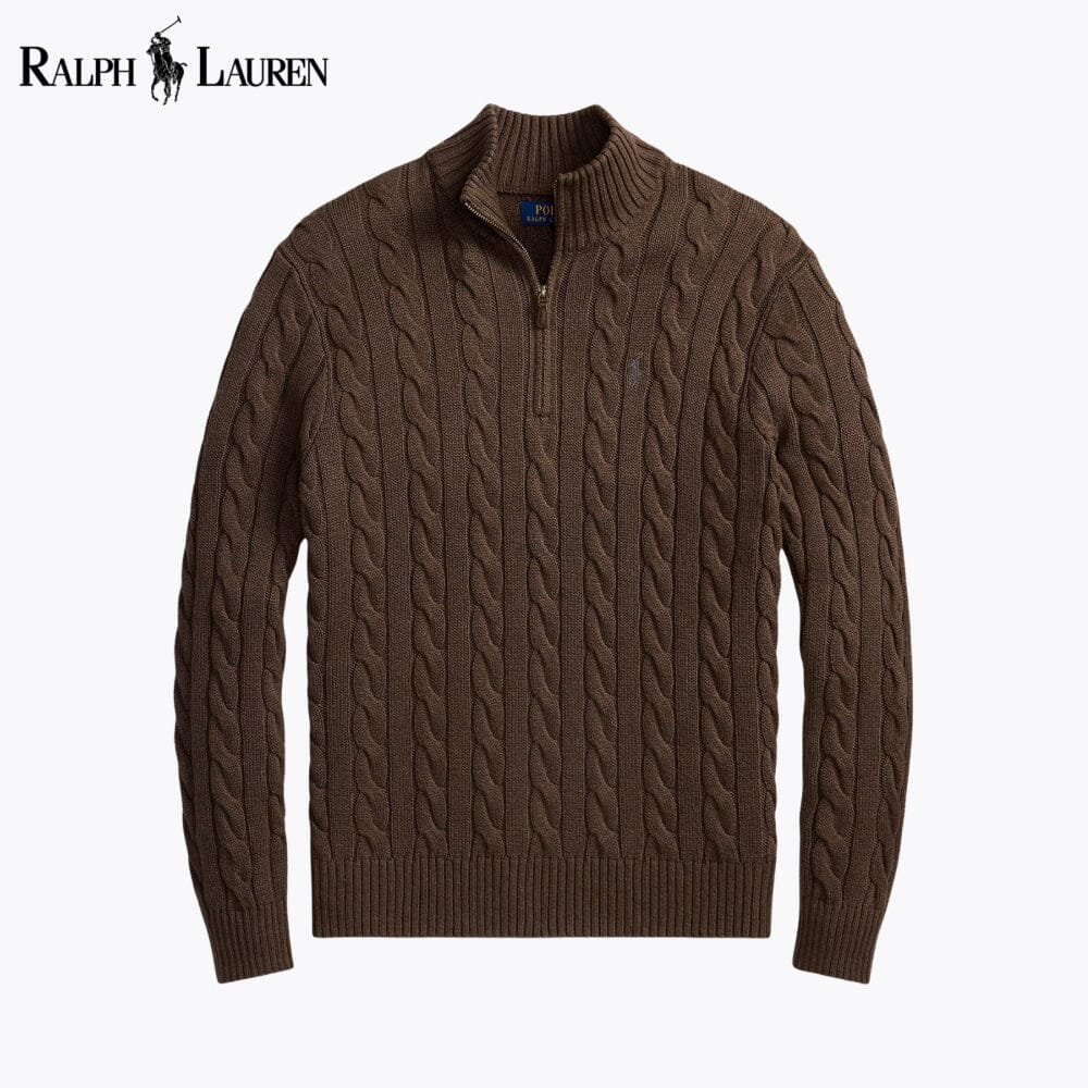 Men's Chunky Cable-Knit Cotton Quarter-Zip Sweater