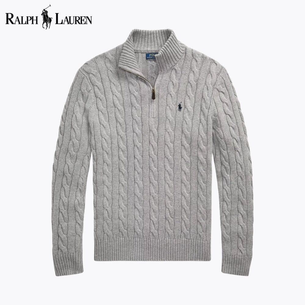 Men's Chunky Cable-Knit Cotton Quarter-Zip Sweater