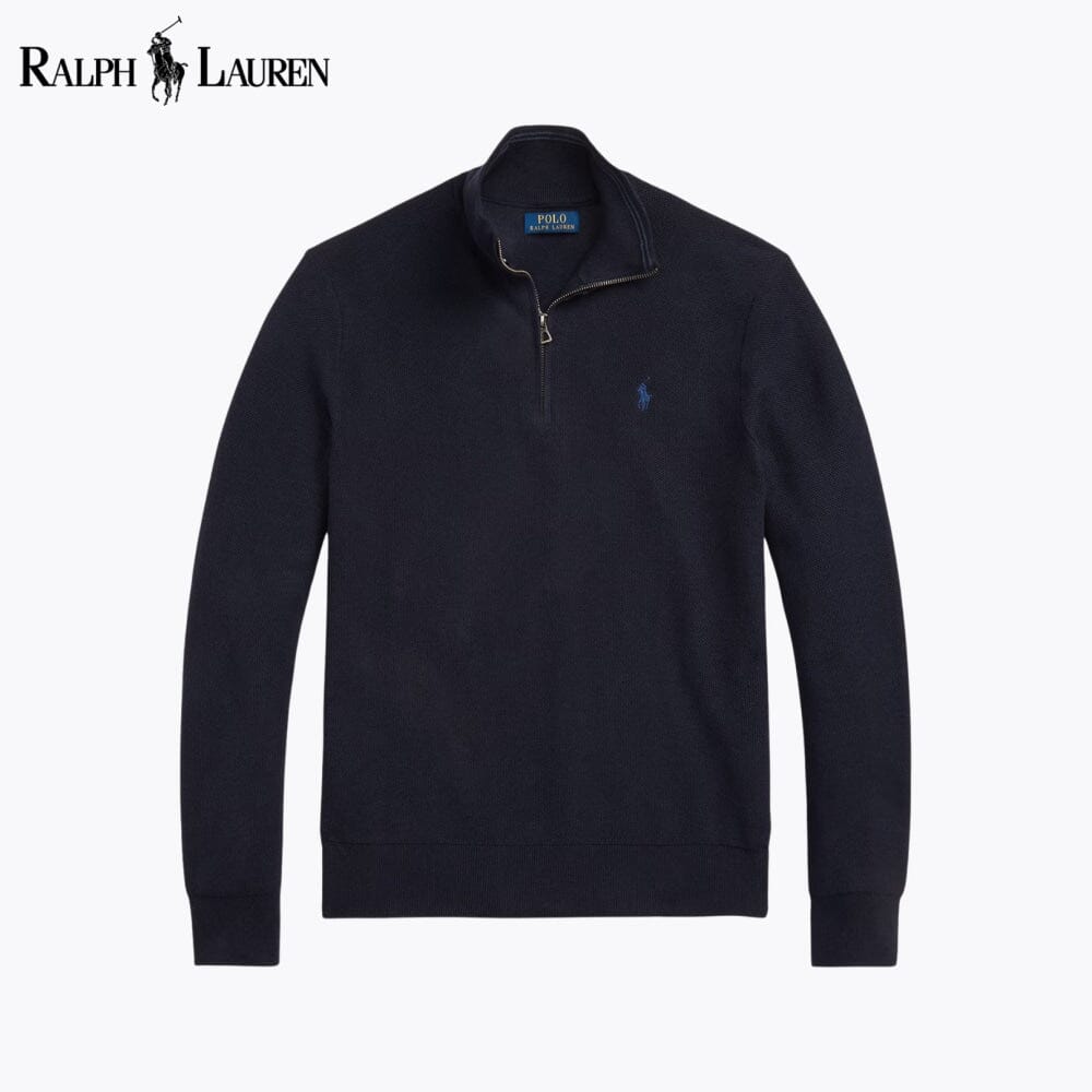 Men's Mesh-Knit Cotton Quarter-Zip Sweater