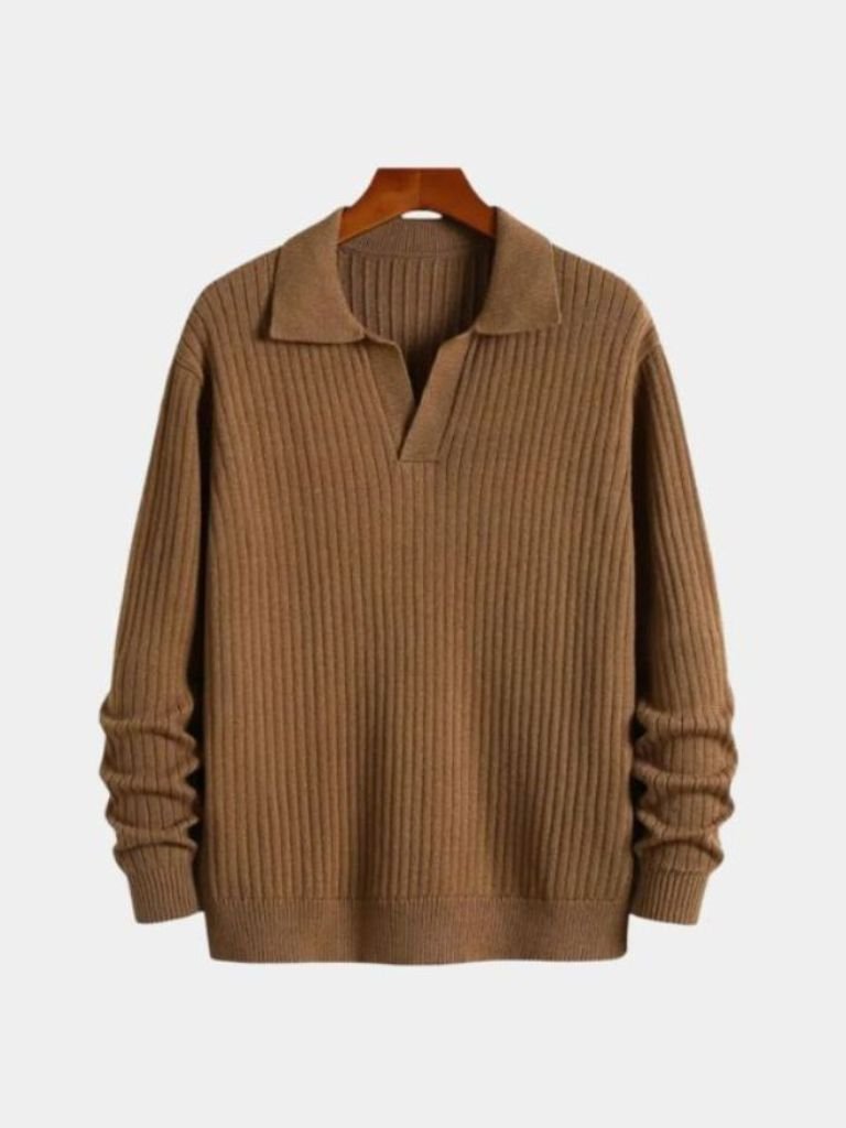 Pull Polo Côtelé Col V - Cross & Crown