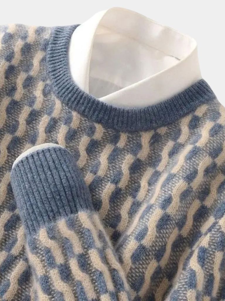 Pull géométrique col rond en laine