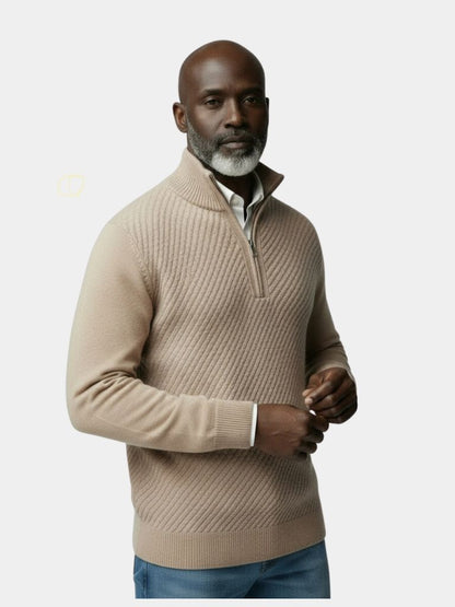 Pull Laine Rayé Col Zippé - Cross & Crown