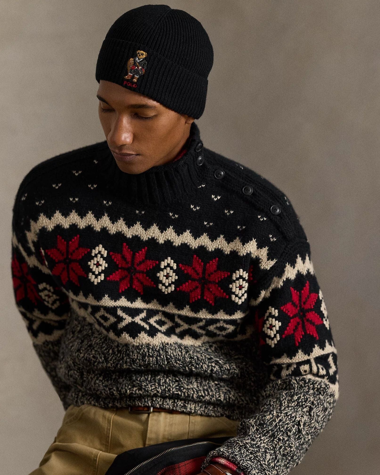 Men's Polo Bear Rib-Knit Beanie