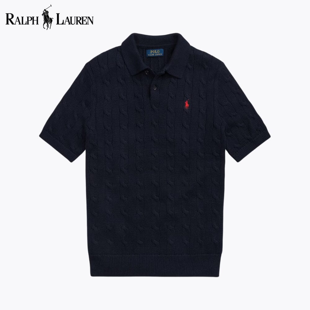 Men's Cable-Knit Cotton Polo-Collar Sweater