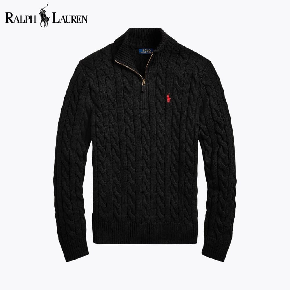 Men's Chunky Cable-Knit Cotton Quarter-Zip Sweater