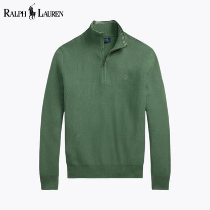 Men's Mesh-Knit Cotton Quarter-Zip Sweater