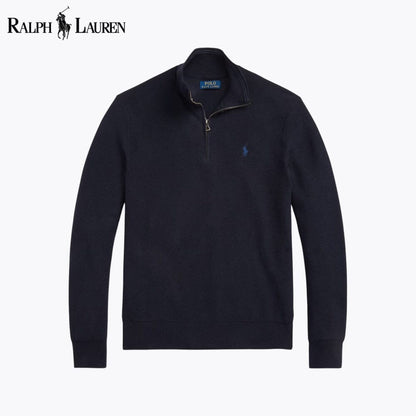 Men's Mesh-Knit Cotton Quarter-Zip Sweater