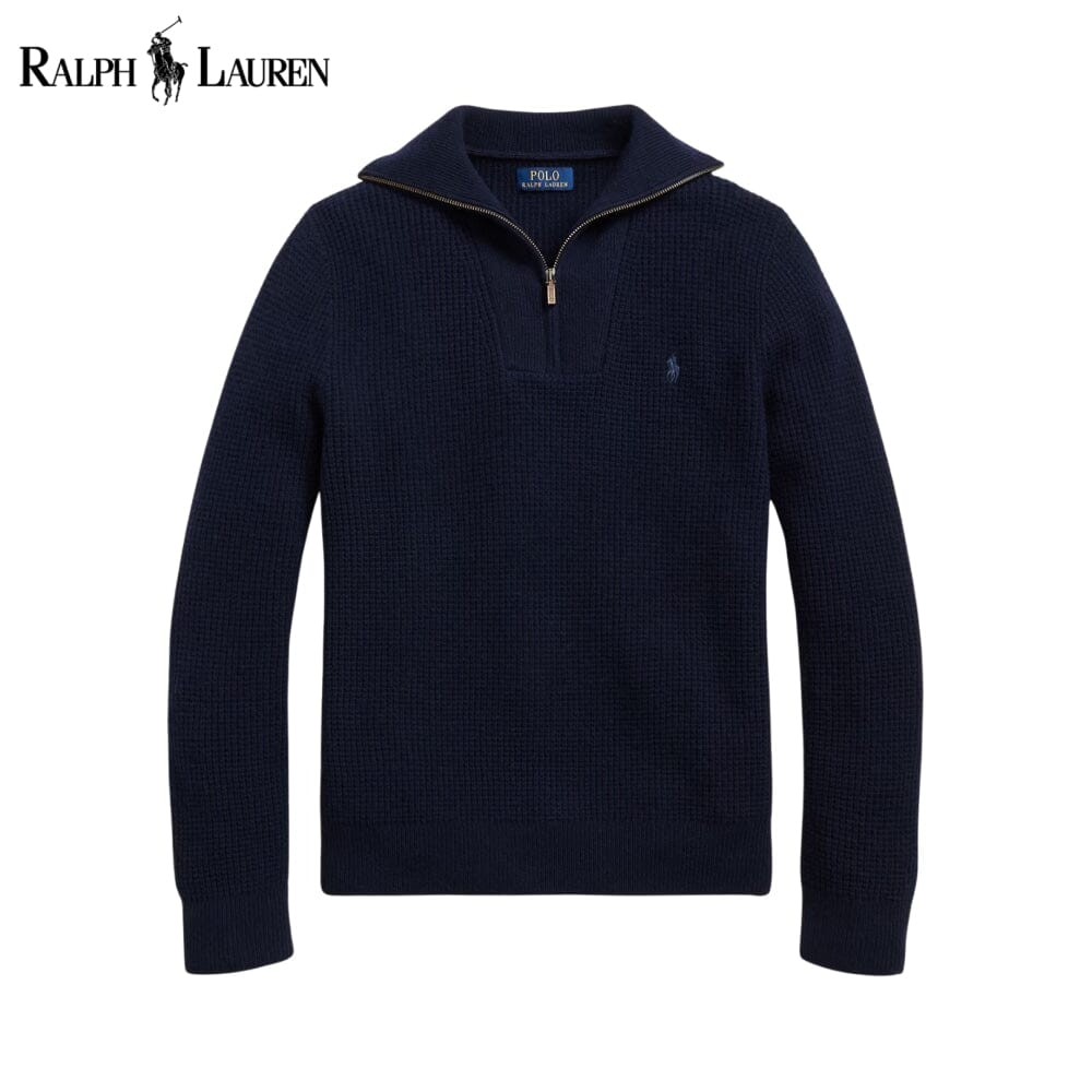 Men's Waffle-Knit Wool-Cotton Quarter-Zip Sweater