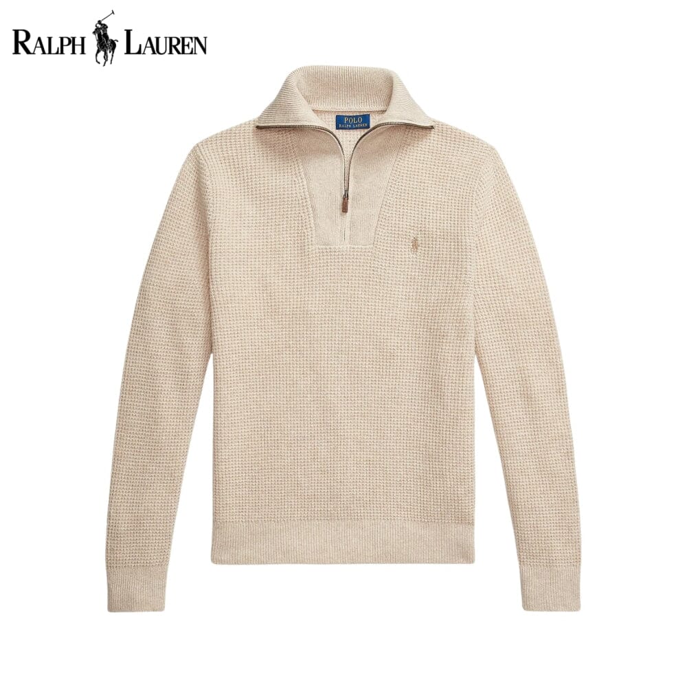 Men's Waffle-Knit Wool-Cotton Quarter-Zip Sweater