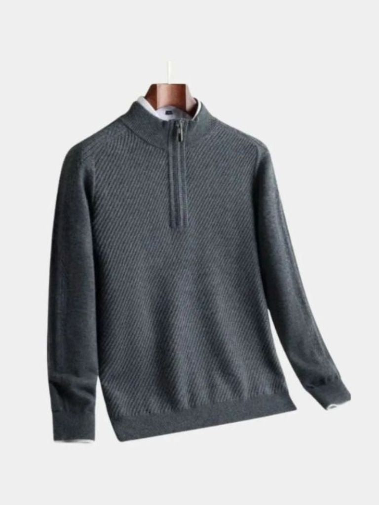 Pull Laine Rayé Col Zippé - Cross & Crown
