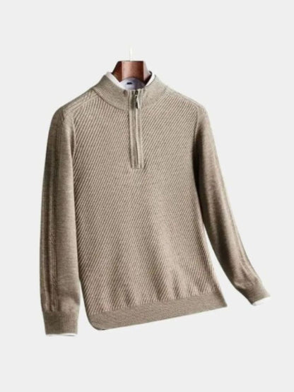Pull Laine Rayé Col Zippé - Cross & Crown