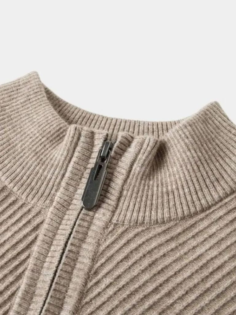 Pull Laine Rayé Col Zippé - Cross & Crown
